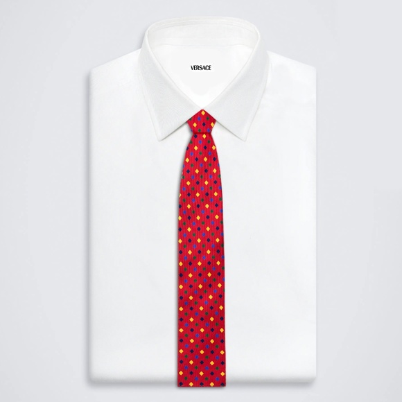 VERSACE Geometric Motif Silk Tie in Red/Mulitcolour - Picture 2 of 6